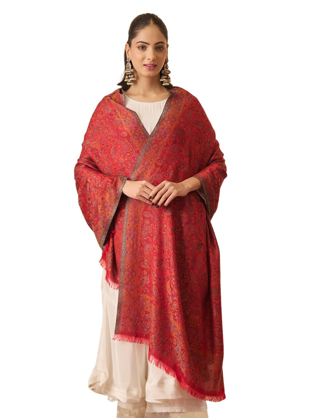 Pashmoda Women Chandni Kaani Stole, Authentic Kashmiri Luxury Pashmina Style Shawl, Stole, (Size 28x80 Inches, Maroon Color) MAVST07