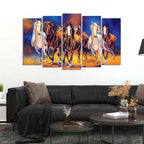 VIBECRAFTS Seven Horses Set of Five Pieces Premium Canvas Wall Painting For Home|Office|Living Room|Gift (PTVC5Pcs2_6544)