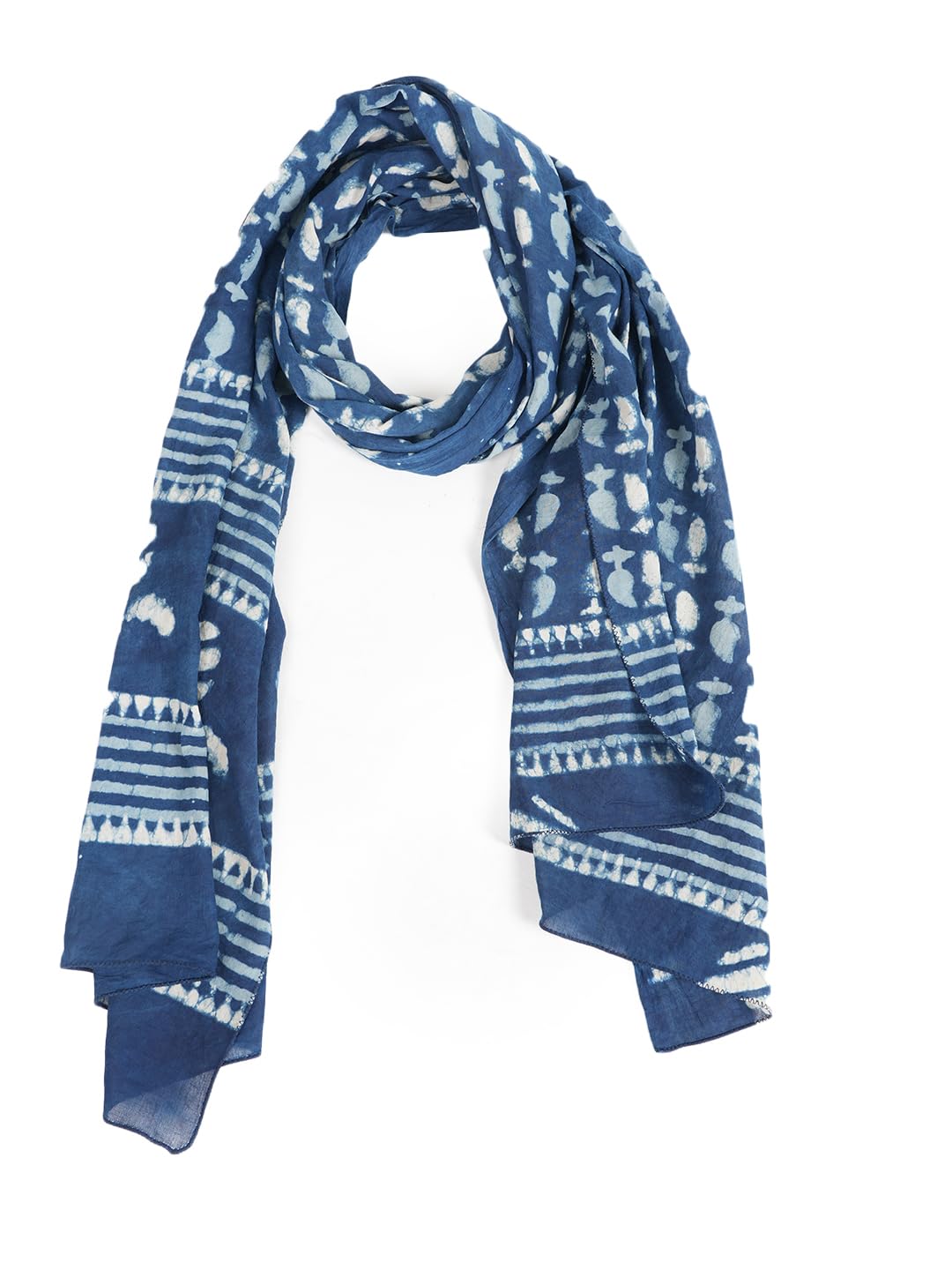 RAI SAHAB Printed Cotton Scarf for Women, Lightweight Soft Scarves Stoles for Summer & Winter(ST-80BLUE10)