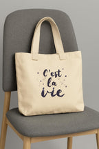 RAL Heavy Duty 400 GSM Cotton Canvas Tote Bag for Women | Printed Shoulder Bag for Office, College & Grocery | Reusable Eco-Friendly Shopping Tote (38 x 9 x 32 cm) (C'est La Vie Print)