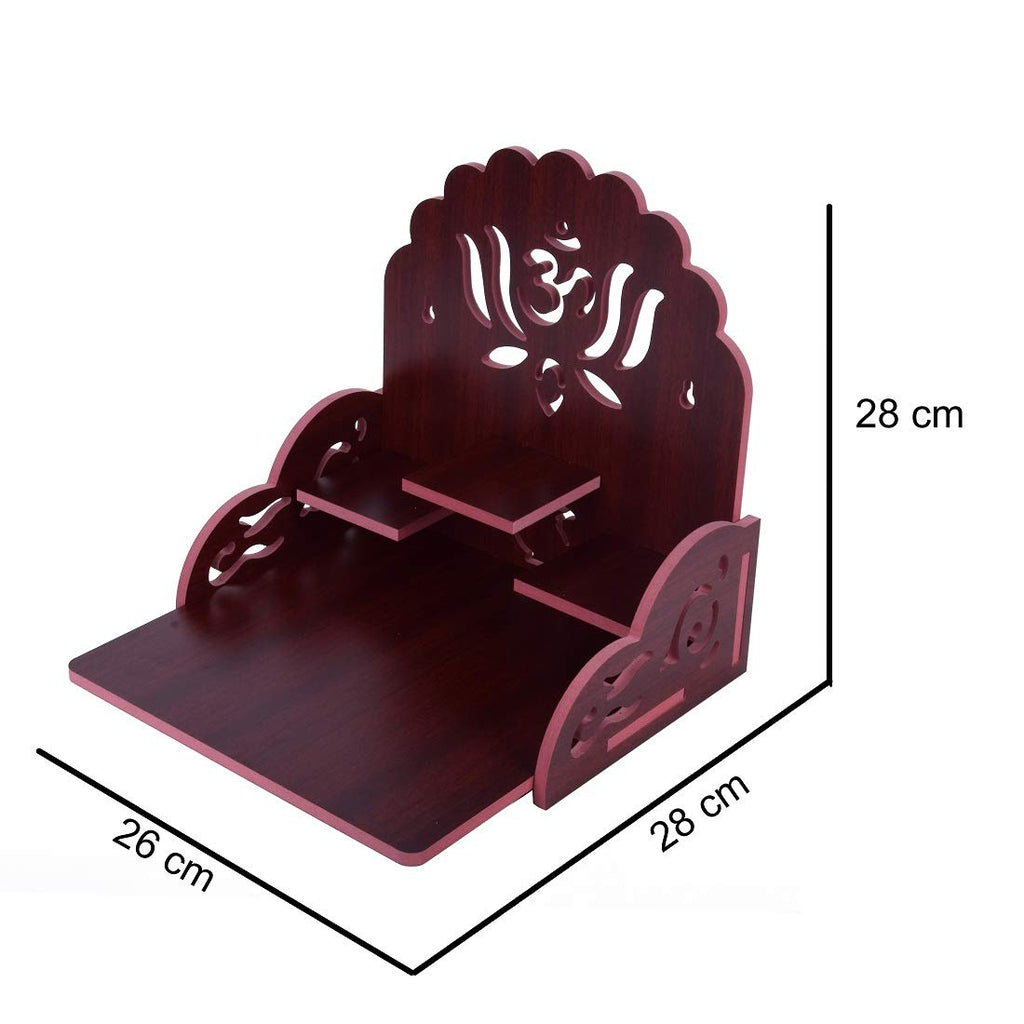 Om Shree Fully Handmade Beautiful Wooden Home and Office Temple/Pooja Mandir(28 x 28 x 26 cm) (Maroon 2)