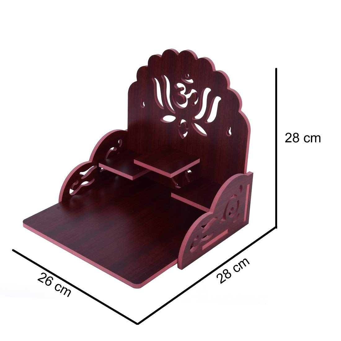 Om Shree Fully Handmade Beautiful Wooden Home and Office Temple/Pooja Mandir(28 x 28 x 26 cm) (Maroon 2)