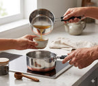 GlamourShop Tea Pan Stainless Steel Copper Bottom Sauce Pan Milk Pan Tapeli Patila Induction Base Sauce Pot Milk Boiler with Handle Set of 2 Pcs (1 Litr & 1.5 Litr)