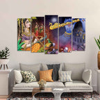 VIBECRAFTS Five Pieces Wall Painting Set of Radha Krishna Warli Art For Home|Office|Living Room|Gift (PTVC5Pcs2_6609)