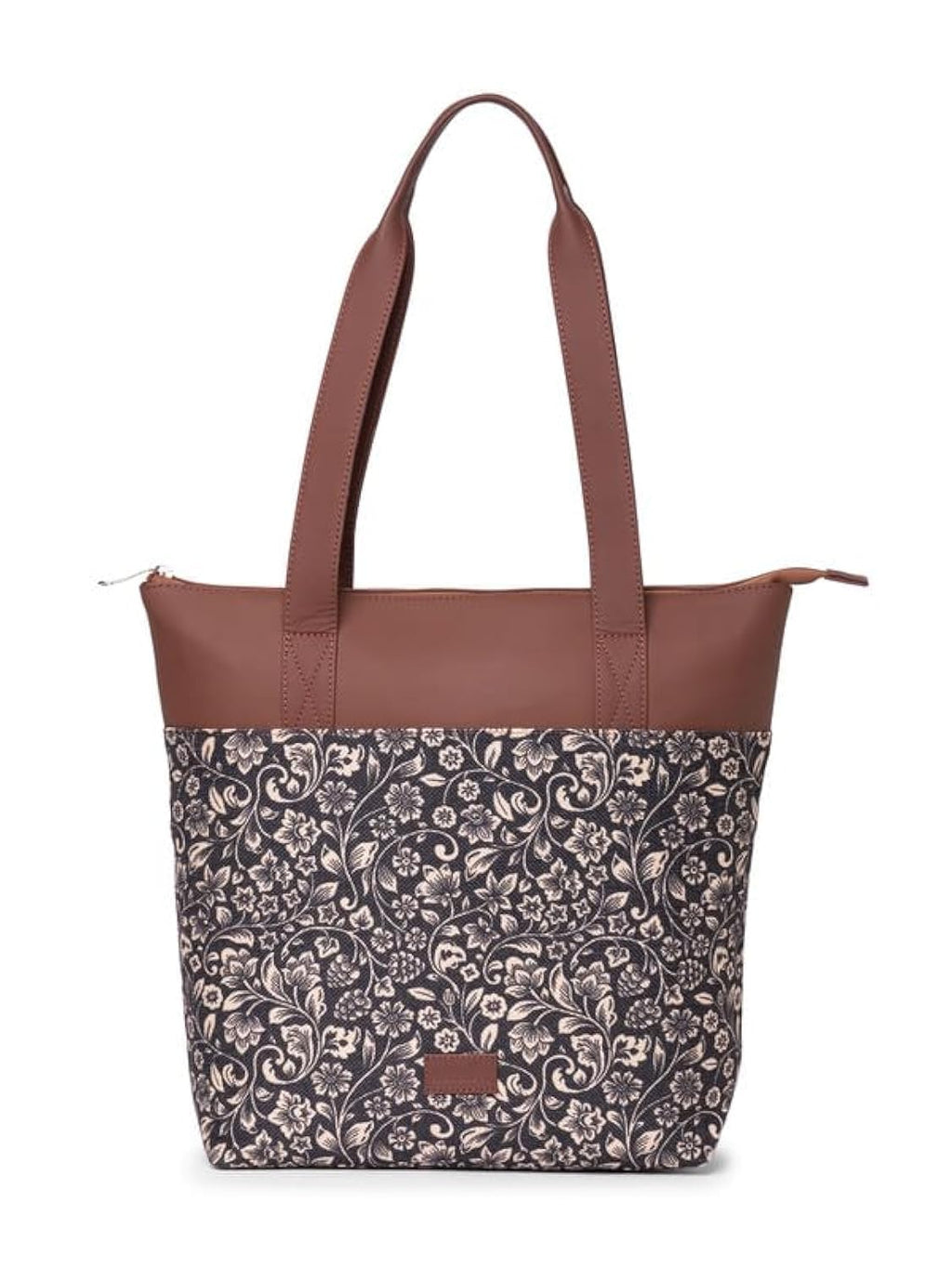 ZOUK Flomotif Floral Printed Women's Jute Handcrafted Vegan Leather Black Everyday Tote