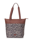 ZOUK Flomotif Floral Printed Women's Jute Handcrafted Vegan Leather Black Everyday Tote