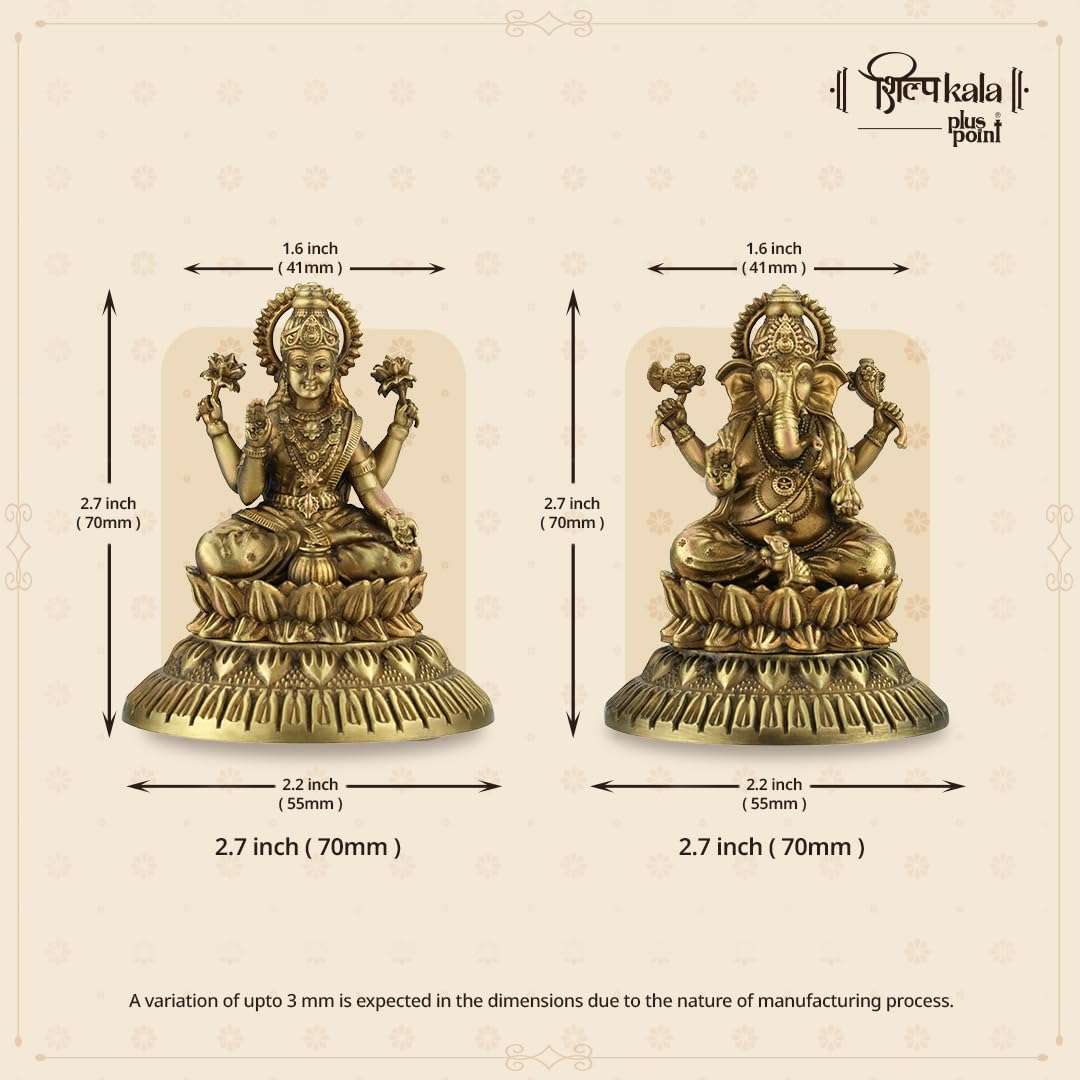Shilpkala 2.7 Laxmi & Ganesh Ji Brass Idol (Statue, Murti) for Table, Home & Office Decor, Worship & Gift