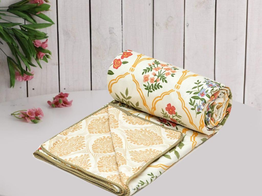 DecorativeDreams Pure Cotton 3 Layer Reversible Dohar for Single Bed 60 x 90 Inch | Lightweight AC Blanket | Soft Breathable Summer Dohar | Washable All Season Cotton Blanket Kafalo