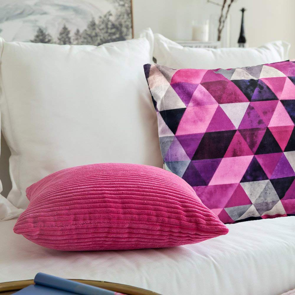 Khooti Velvet Cushion Cover, 14x14 (Triangular Pink)(Pack of 3)