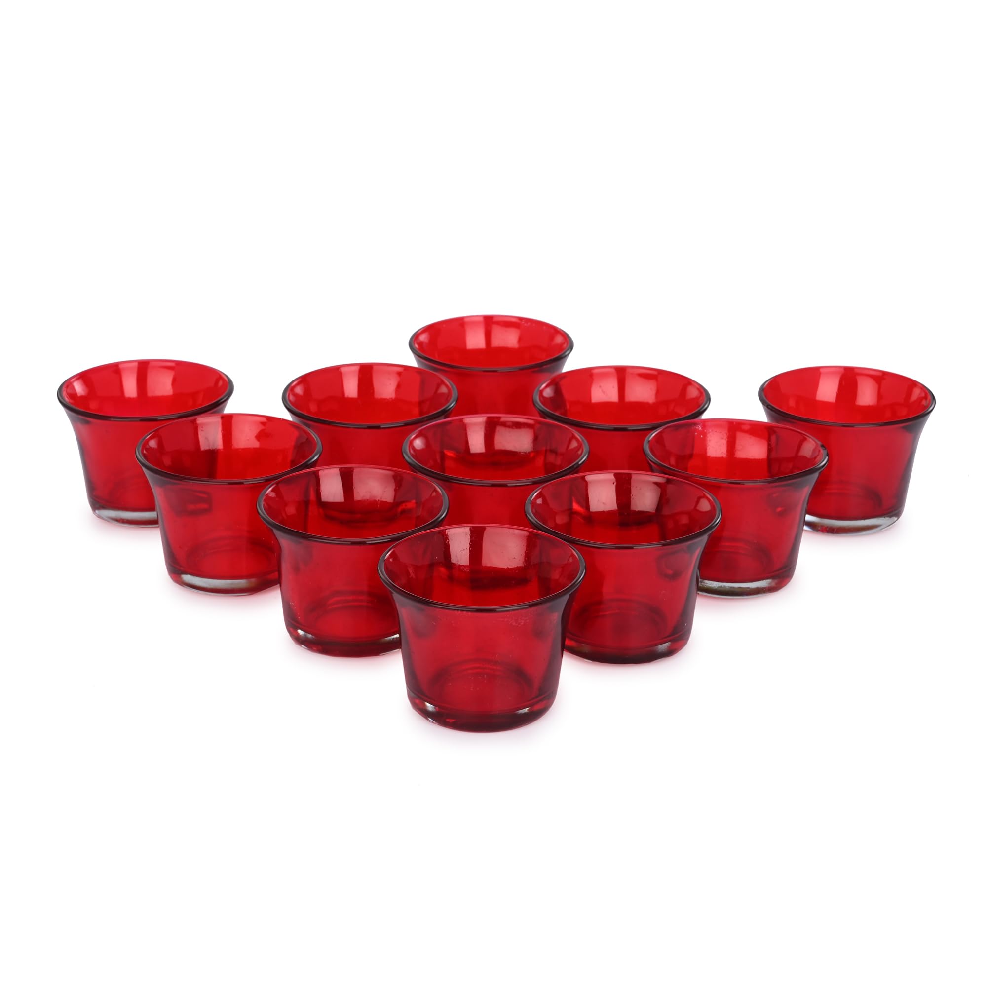 Mahganya Set of 6 Votive Glass Tealight Candle Holders - Christmas Decorations Items for Home Dcor Living Room Bedroom Dining Table (Red) - Christmas and Diwali Gifts Multi Color (Red)