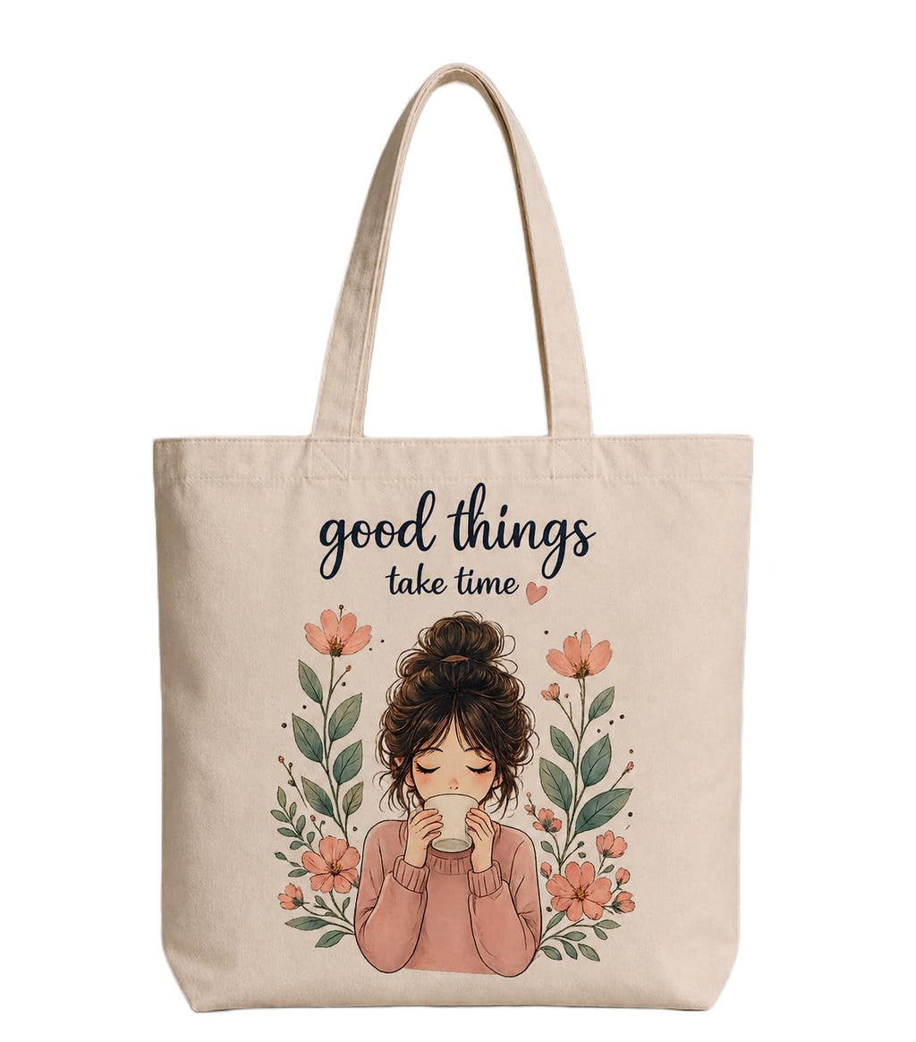 Supadaa Large Canvas Tote Bag For Women With Zipper Premium Cotton Shoulder Handbag Reusable Shopping Office College Travel Beach Grocery Bag (Coffe Girl)