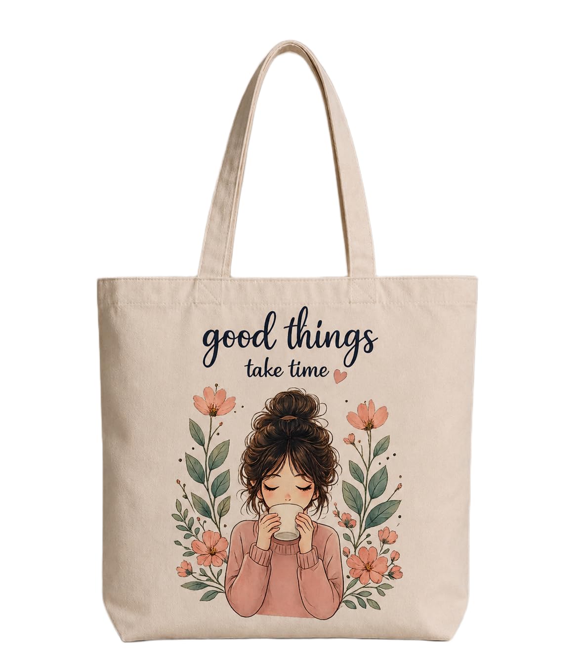 Supadaa Large Canvas Tote Bag For Women With Zipper Premium Cotton Shoulder Handbag Reusable Shopping Office College Travel Beach Grocery Bag (Coffe Girl)