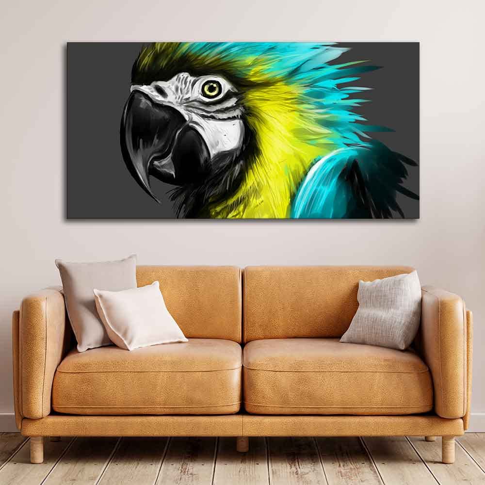 VIBECRAFTS Canvas Paintings for Living Room Drawing Room Macaw Parrot Canvas Wall Painting Fitted With Wooden Frame For Home | Office | Living Room | Gifts (PTVCH_2539)