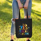 Theyayacafe Printed Cotton Black Tote Bag, Multipurpose Bag, Lightweight