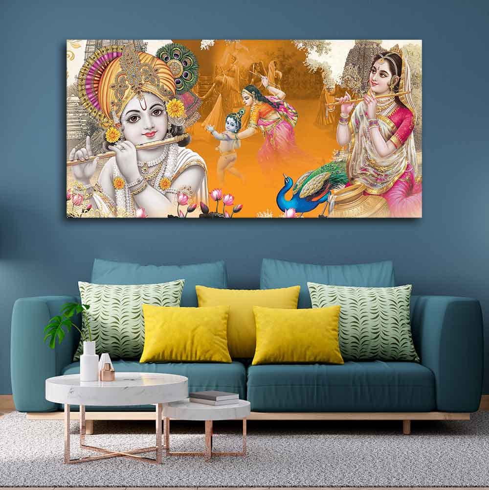 VIBECRAFTS Canvas Paintings for Living Room Drawing Room Beautiful Radha Krishna Canvas Big Wall Painting Wall Art Fitted with Wooden Frame for Home|Office|Gift(PTVCH_2248)
