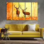 VIBECRAFTS Beautiful Forest Deer Canvas Wall Painting of Five Pieces For Home|Office|Living Room|Gift (PTVC5Pcs4_8592)