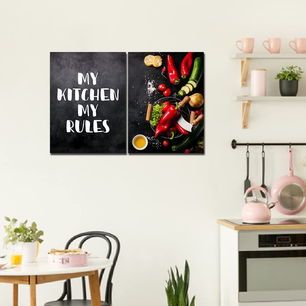 VIBECRAFTS 2 Pieces Kitchen's Quotes With Vegetable Canvas Wall Painting Fitted With Wooden Frame For Home | Office | Living Room | Gifts(PTVC2Pcs1_17511)