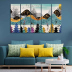 VIBECRAFTS Modern Art Forest Wall Painting Set of Five Pieces For Home|Office|Living Room|Gift (PTVC5Pcs4_8580)