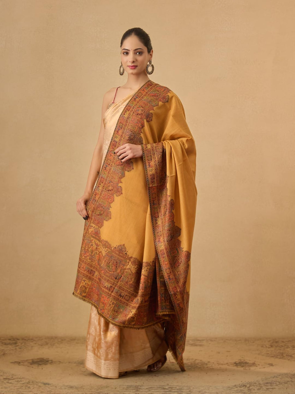 Pashmoda Women Arcadia Borders Kashmiri Jamawar Woven Design Shawl (Size: 40x80in, 101x203cm) SECS55