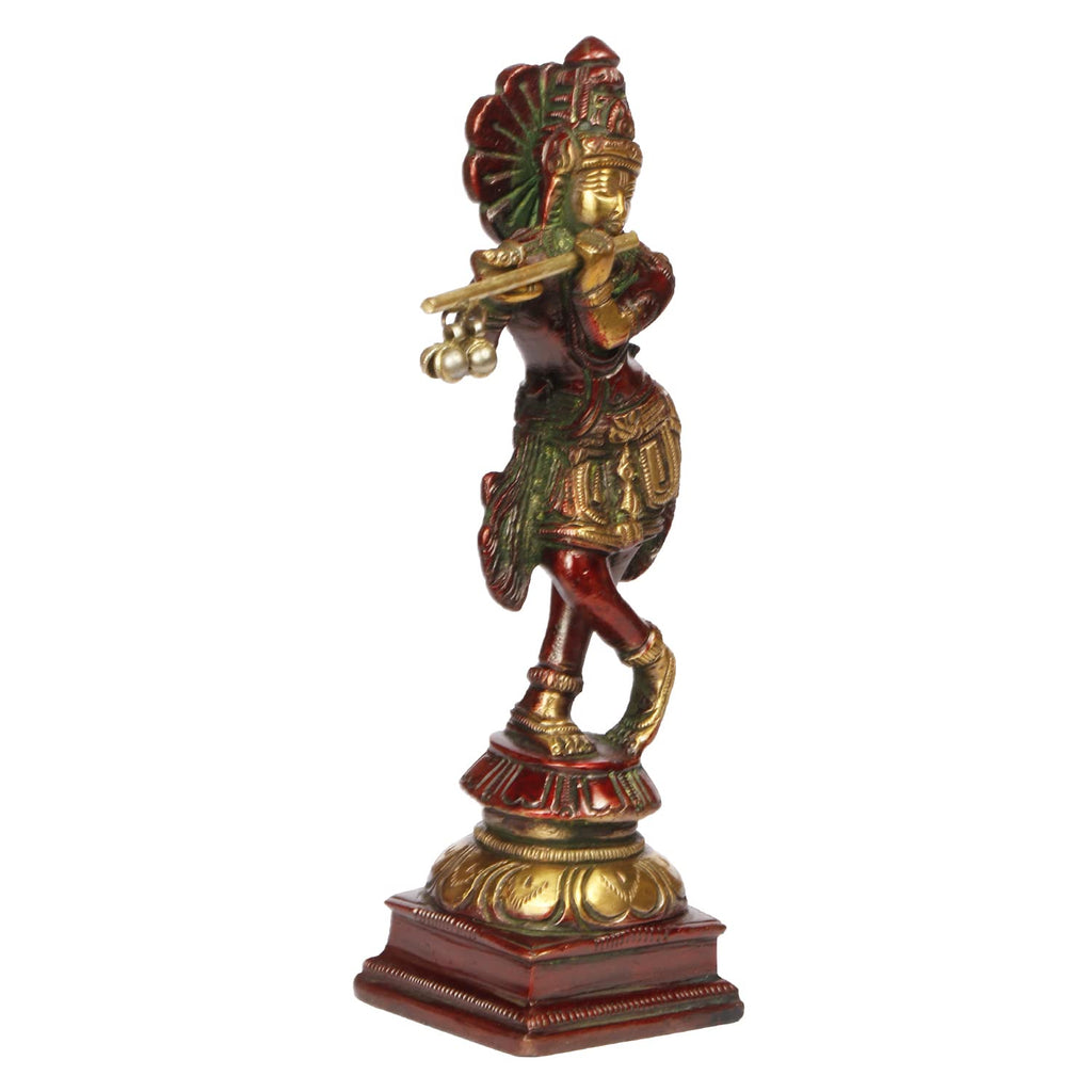 ARTVARKO Brass Krishna Bhagwan Idol Murli Kishan Murti Standing Statue Religious Gift for Home Mandir Decor Cherry Gold Finish 6 Inches