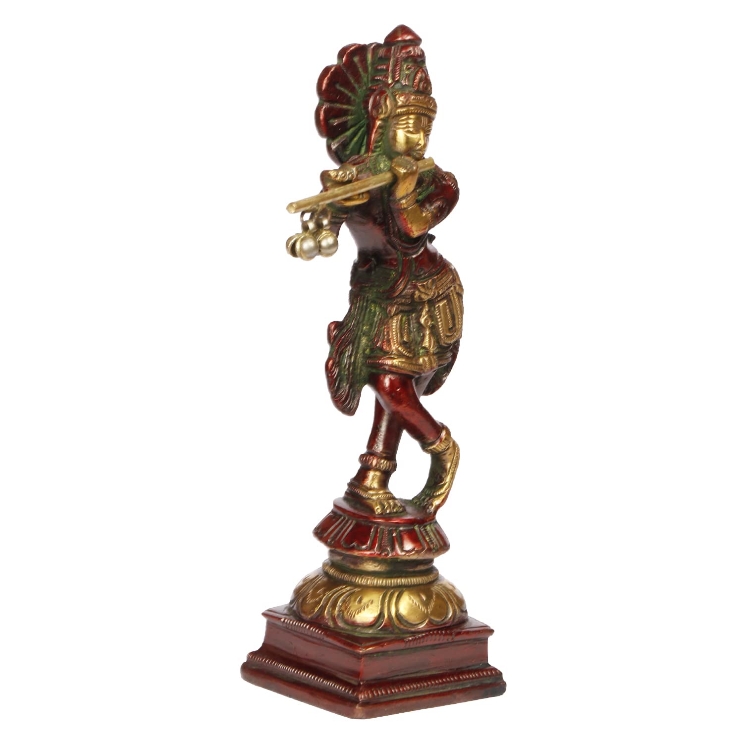 ARTVARKO Brass Krishna Bhagwan Idol Murli Kishan Murti Standing Statue Religious Gift for Home Mandir Decor Cherry Gold Finish 6 Inches
