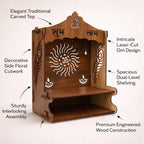 SHIV FURNITURE Mangal Beautiful Wooden Pooja Stand for Home, Temple, Office, Wall Mounted Puja Mandir with LED Spot Light, Size (H- 15.5, L- 11.5, W-11 Inch)