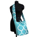 Dekor World 1 Piece Cotton Aqua Ogee Printed Jhola Bag (Aqua; 28x35x12 cm or 11x15x4 Inches; Pack of 1 Piece) for Girl, Boy, Men and Women