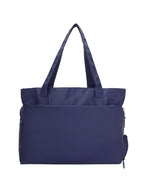 Pbs Creations Women’s Tote Bag | 3 Compartments | Bottle & Umbrella Pocket | Front, Back & Inner Zipper Pockets | Office, Travel & Shopping Handbag | Water-Resistant | 27 x 41 x 17 cm – Navy Blue