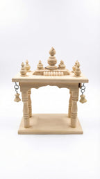 Handcrafted Wooden Temple Mandir for Home – Traditional Pooja Chowki with Bells, Wooden Mandap Stand for Idols, Home Décor & पूजा Setup