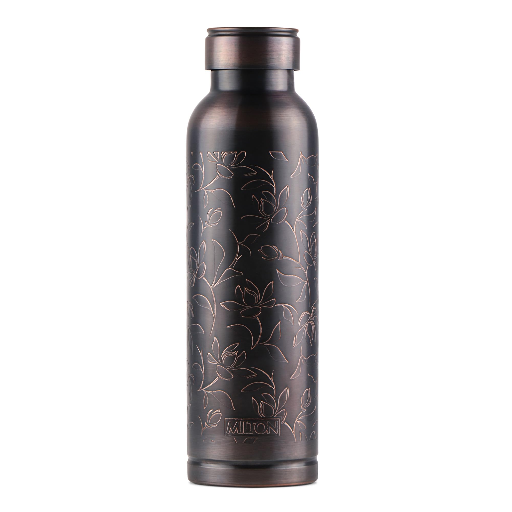 MILTON Copper Swasth Water Bottle, 940 ml, Black Lotus | Lacquer Coating, Curved bottle | Diwali | Festive | Gifting | Yoga | Home | Kitchen | Vedic