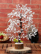 JINALI GEMS ® Clear Quartz Tree - Natural Gemstone Healing Crystal Bonsai Tree of Life- Protection & Aura Cleansing - Size 9-10 inch (Silver Wire - 300 Beads Approx)