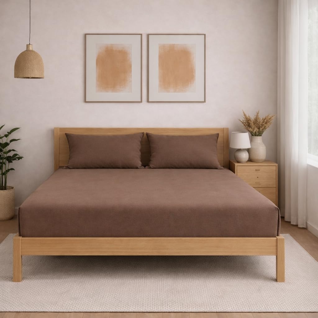 THE HOME STYLE Solid Cotton Feel Pillow Covers (18 x 28 inches, Set of 2 Pcs) | 300 TC | Super Soft & Smooth (Coco)