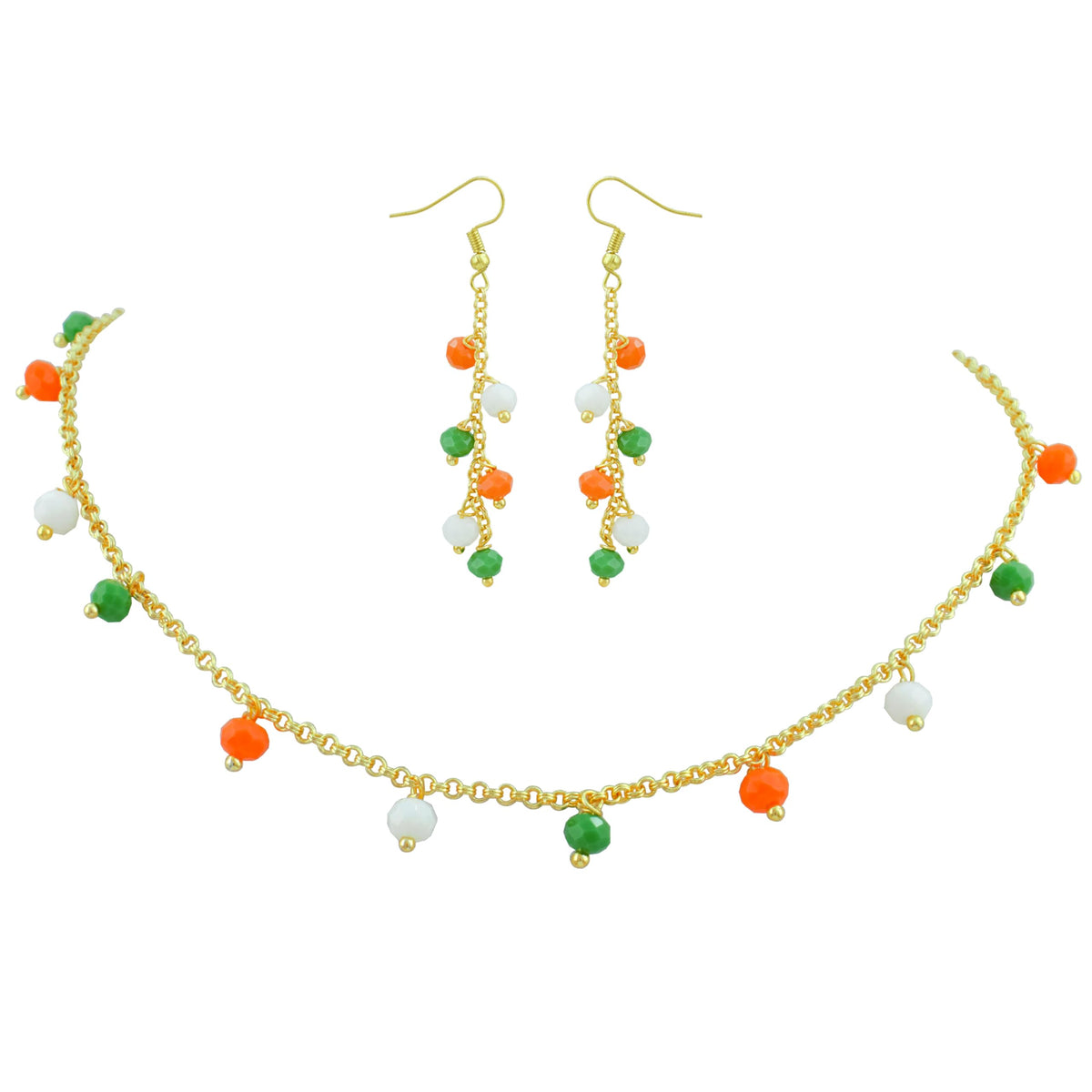 JFL - Jewellery for Less Fancy Tricolour Chain Necklace Set with Matching Earrings and Bracelet for Women & Girls | Handmade Independence Day & Republic Day Jewellery | Fashion Accessories