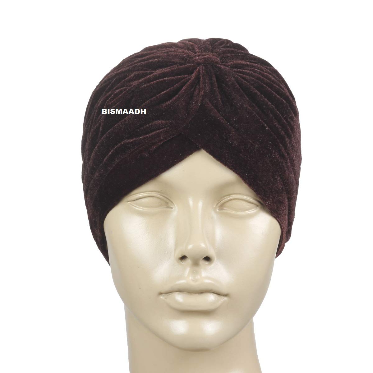 BISMAADH Velvet Soft Pleated Pre Tied Knot Readymade Turban/Pagri Head Wraps for Men & Women Brown