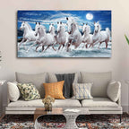 VIBECRAFTS Canvas Paintings for Living Room Drawing Room Beautiful Seven Running Horses Wall Painting in Water Wall Art Fitted with Wooden Frame for Home|Office|Gift(PTVCH_2255NN) (Multi 5)
