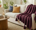Furnistitchs Plain Solid Knitted Sofa Throw Blanket 50x60 inches / 125x150 cms| Cotton Plain Knit with Tassels | Aesthetic Bohemian Decorative Couch Throws for Living Room & Bedroom (Wine) Kafalo