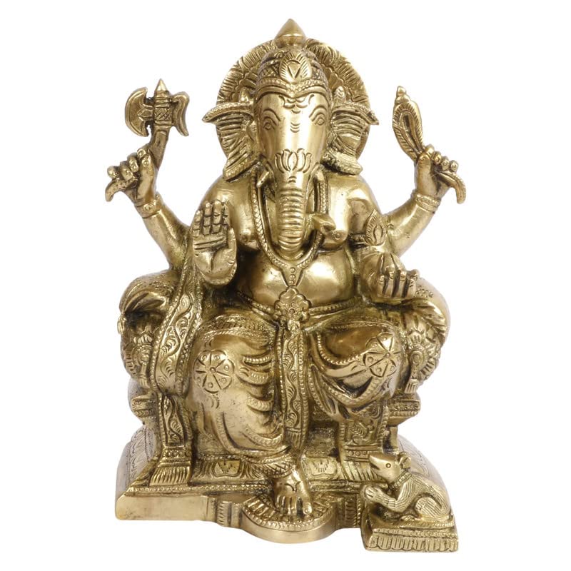 Svarup Brass Sitting Ganesha Idol in Multicolor Height 7 Inch Weight 1.65 Kg