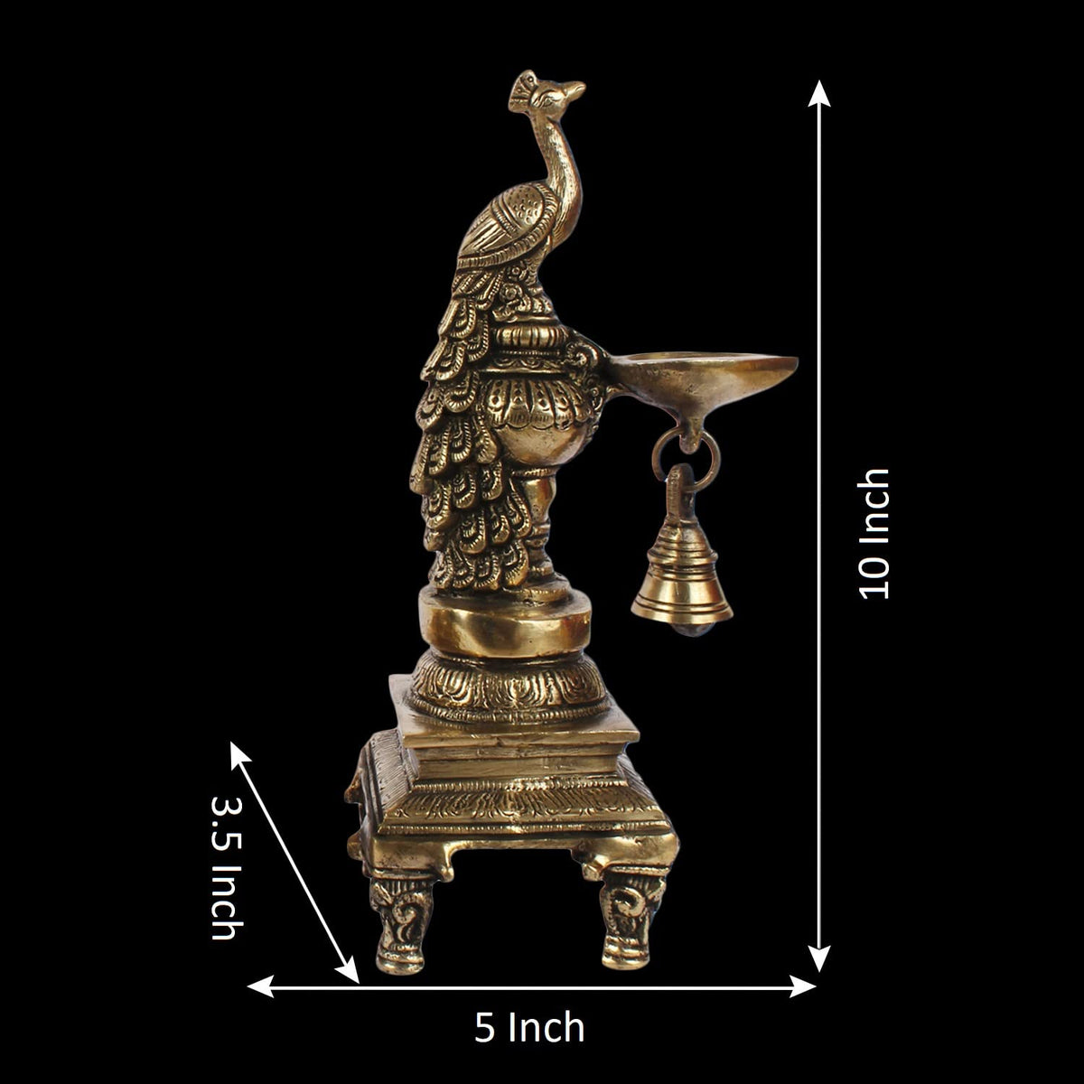 Artvarko Brass Peacock Bird Hanging Diya Oil Lamp Stand with Bell Home and Office Decoration Diwali Decoration Gift Items 10 Inches