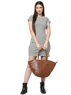 Aquatan Women’s Tan Printed Canvas Tote Bag – Stylish Handbag for Daily Use, Office, College, and Travel | Lightweight, Durable, and Spacious Everyday Bag
