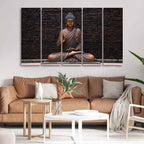 VIBECRAFTS Buddha Meditating Statue Set of Five Canvas Wall Painting For Home|Office|Living Room|Gift (PTVC5Pcs4_8680)