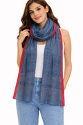 Women's Denim Navy Blue Scarf Stole with Red Contrast Border