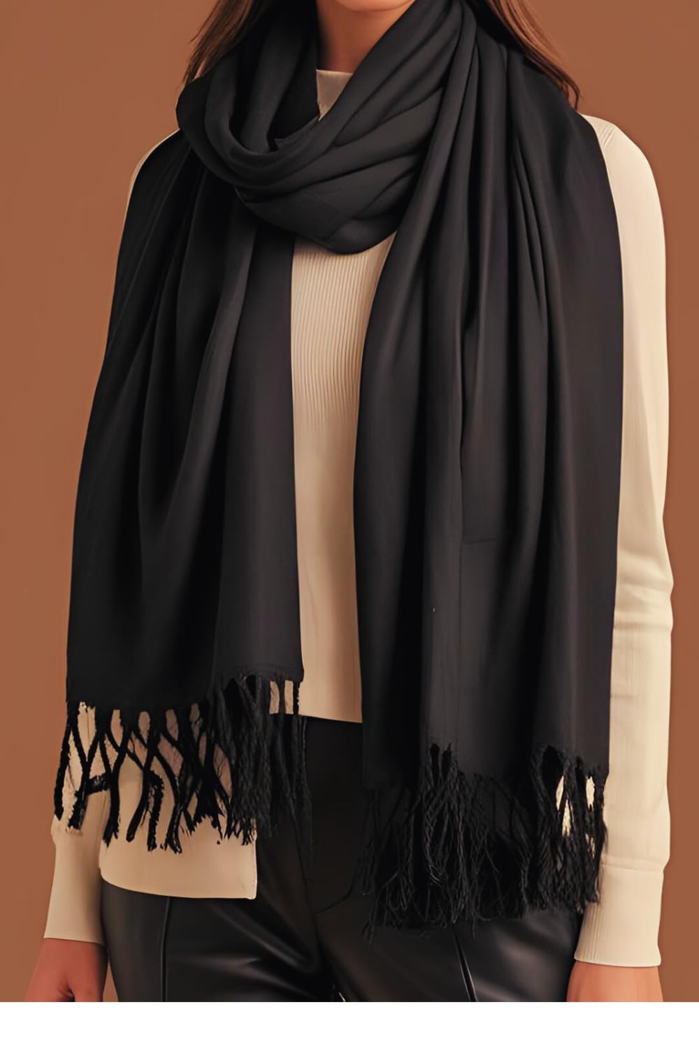 FM Trends Stylish Plain Scarf for Women & Girls | Solid Color Stole, Dupatta, Shawl | Elegant Ladies Accessory (Black, 1.8 meters)