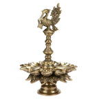 SVARUP Brass Multi Diya Table Stand Diya with Peacock Perched on Central Pillar Deepam for Home Entrance Decor Gift Diwali Pooja