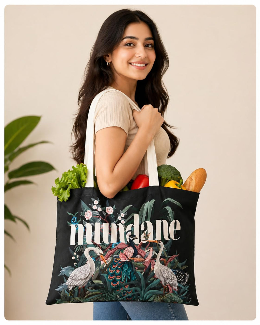 Mundane Printed Cotton Multipurpose Tote Bag | Dark Green | 16x13 Inch | Lightweight Everyday Carry for Shopping, Books, Grocery & Daily Use