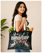 Mundane Printed Cotton Multipurpose Tote Bag | Dark Green | 16x13 Inch | Lightweight Everyday Carry for Shopping, Books, Grocery & Daily Use