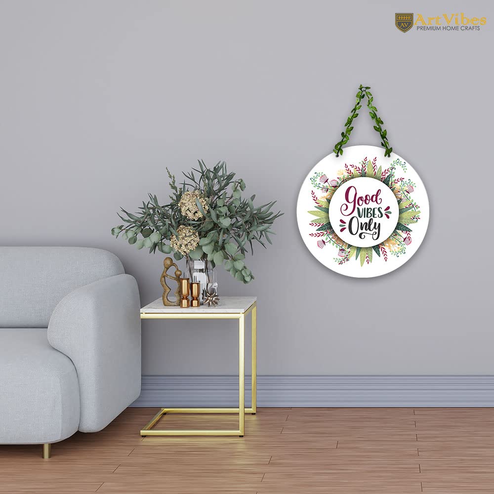 Artvibes Good Vibes Only Decorative Wall Hanging Wooden Art | Quotes Decor Item | Wall Illustrations | Office Wall Decoration Items | Wall Art Print | Inspirational quotes | Gift Items (WH_8211N)