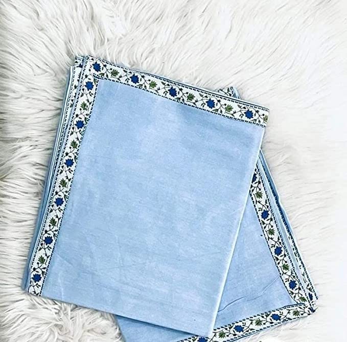 Harbell Home 220 TC 100% Pure Cotton Skin Friendly Single Bed Solid Plain with Border Coloured Top Sheet | Summer Blanket | Khes | AC Blanket | Dohar As Chaddar. Pack of 2. (Blue)| TC - 220 Kafalo
