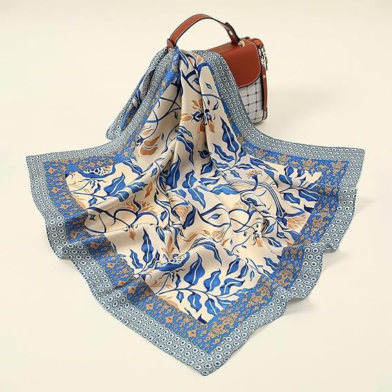squishy Scarf for Women Stylish, Silk Scarf for Women, Ideal Fashion Accessory for Daily Use, Office and Wedding, Travel (blue)