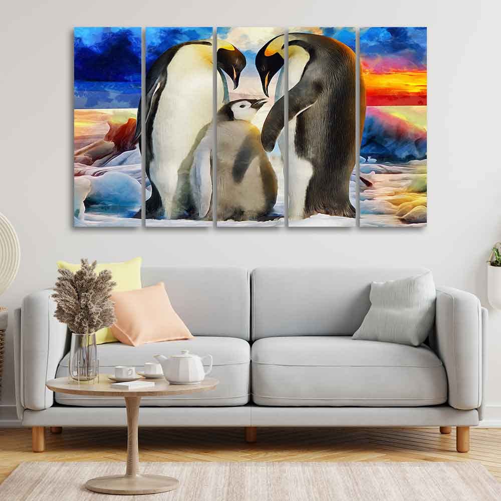VIBECRAFTS Animal Wall Painting of Penguins Set of Five Pieces For Home|Office|Living Room|Gift (PTVC5Pcs4_8703)