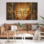 VIBECRAFTS Gautam Buddha with Serene Smile Wall Painting Set of Five Pieces For Home|Office|Living Room|Gift (PTVC5Pcs4_8682)